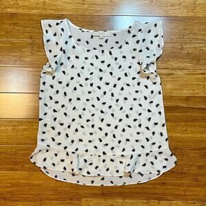 Ann Taylor Loft Off White Semi Sheer Dandelion Flutter Sleeve Blouse Top XSP